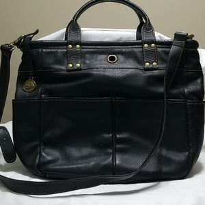 Black leather tote